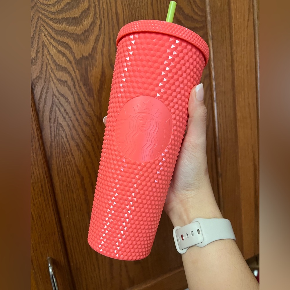 Starbucks Tumbler Dragonfruit Studded - Glossy Coral Pink Bling - Venti